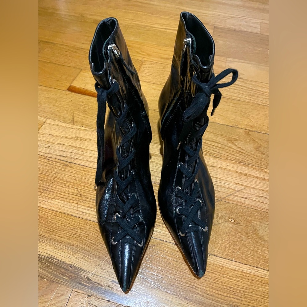 Zara pointy toe black lace up booties